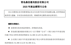 鼎信通讯预计2025年度归母净利润亏损5.4亿元至6.4亿元
